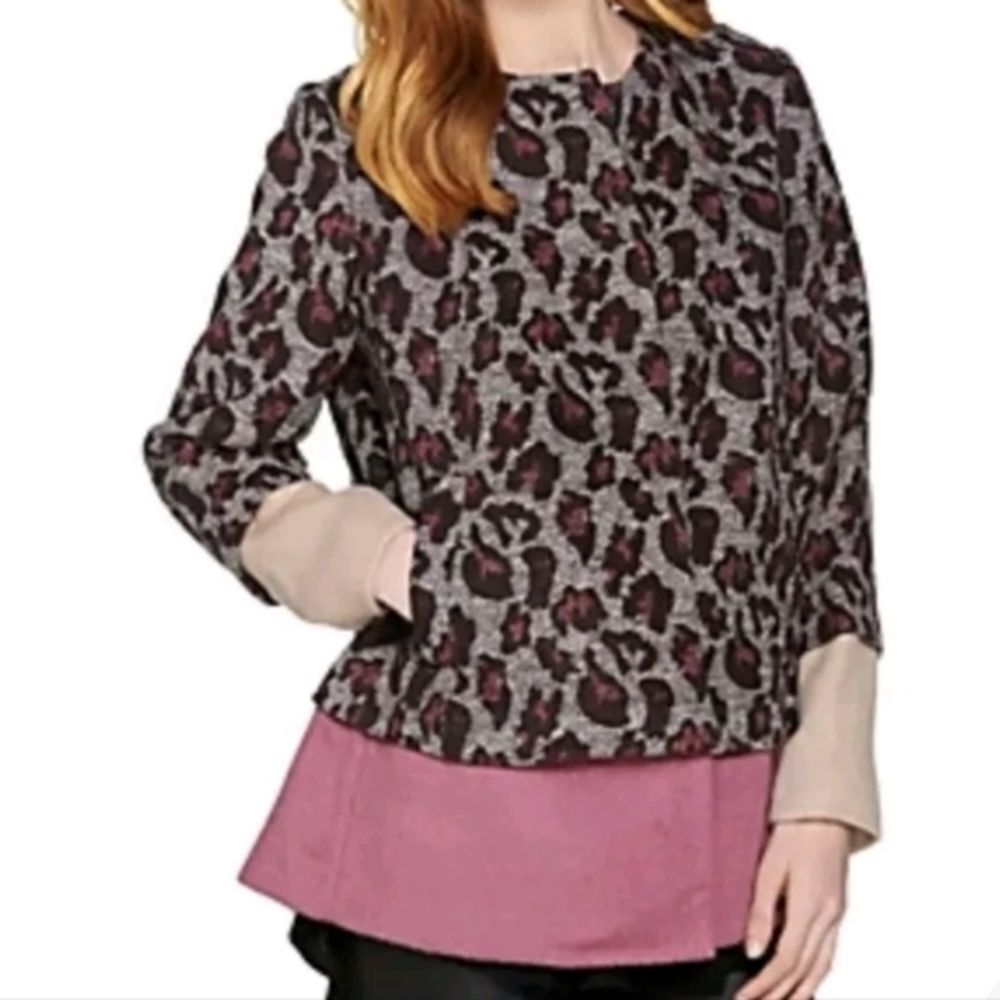 NWOT LOGO Lori Goldstein Snow Leopard Print Women's Pink and Black Jacket Sz 14